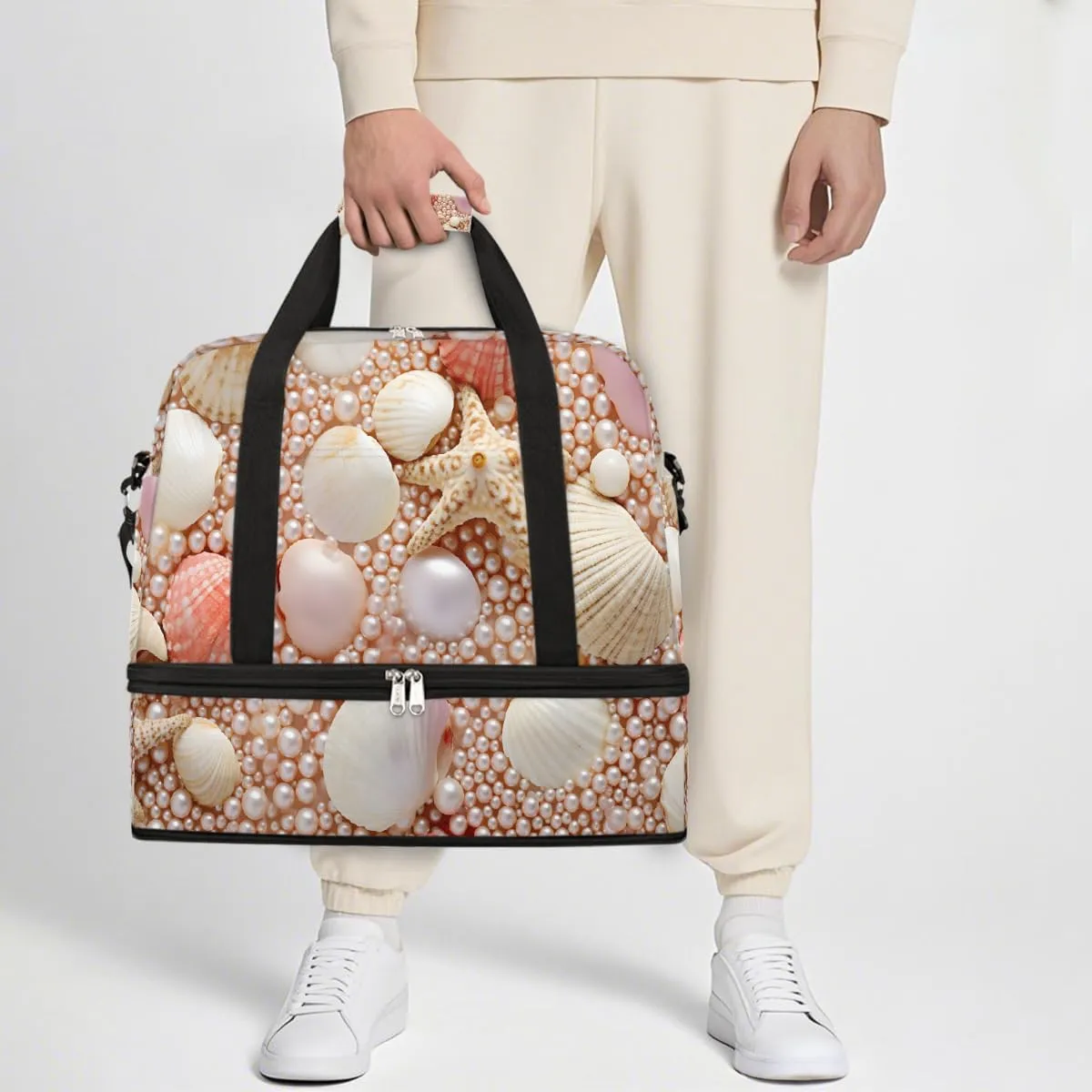 Sports Gym Bag Ocean Pearl Large Travel Duffel Bag With Shoe Compartment Foldable Waterproof Carry-On Weekend Travel Bags for Camping Overnight Yoga Hospital Travel Bags