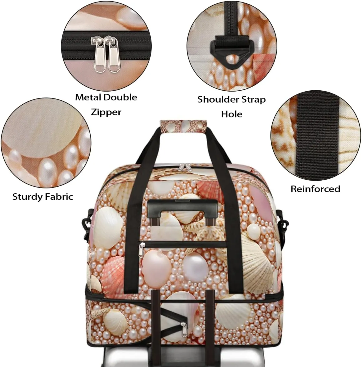 Sports Gym Bag Ocean Pearl Large Travel Duffel Bag With Shoe Compartment Foldable Waterproof Carry-On Weekend Travel Bags for Camping Overnight Yoga Hospital Travel Bags