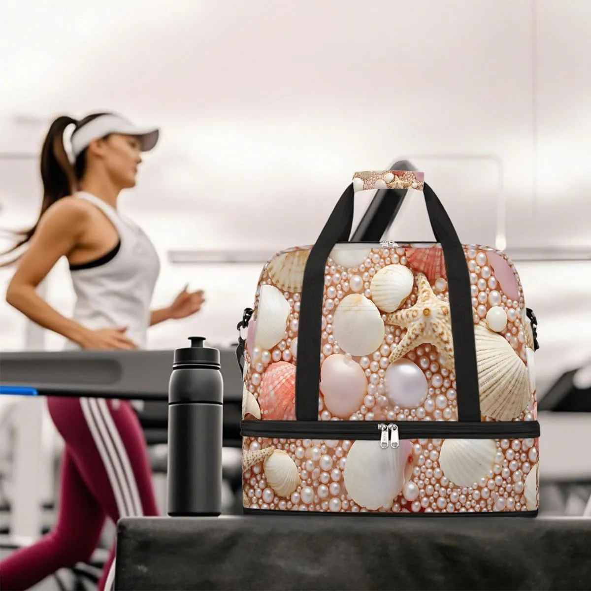 Sports Gym Bag Ocean Pearl Large Travel Duffel Bag With Shoe Compartment Foldable Waterproof Carry-On Weekend Travel Bags for Camping Overnight Yoga Hospital Travel Bags