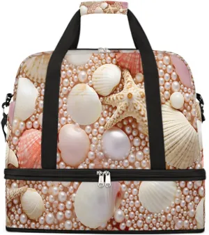 Sports Gym Bag Ocean Pearl Large Travel Duffel Bag With Shoe Compartment Foldable Waterproof Carry-On Weekend Travel Bags for Camping Overnight Yoga Hospital Travel Bags