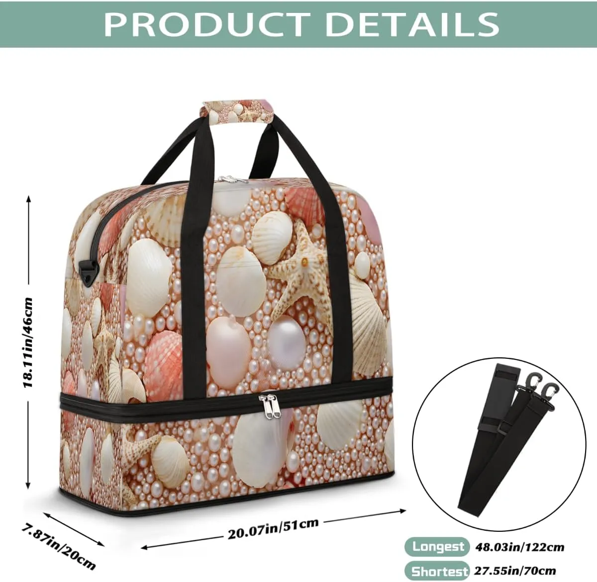Sports Gym Bag Ocean Pearl Large Travel Duffel Bag With Shoe Compartment Foldable Waterproof Carry-On Weekend Travel Bags for Camping Overnight Yoga Hospital Travel Bags