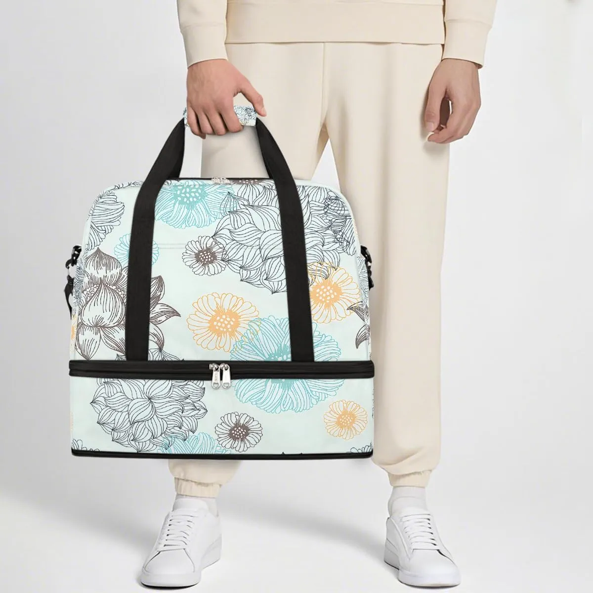 Sports Gym Bag Pattern Ethnic Style Mandala Large Travel Duffel Bag With Shoe Compartment Foldable Waterproof Carry-On Weekend Travel Bags for Camping Overnight Yoga Hospital Travel Bags