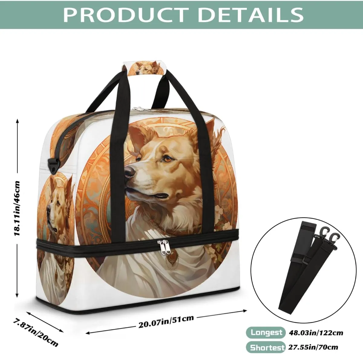 Sports Gym Bag Retro Dog Flowers Large Travel Duffel Bag With Shoe Compartment Foldable Waterproof Carry-On Weekend Travel Bags for Camping Overnight Yoga Hospital Travel Bags