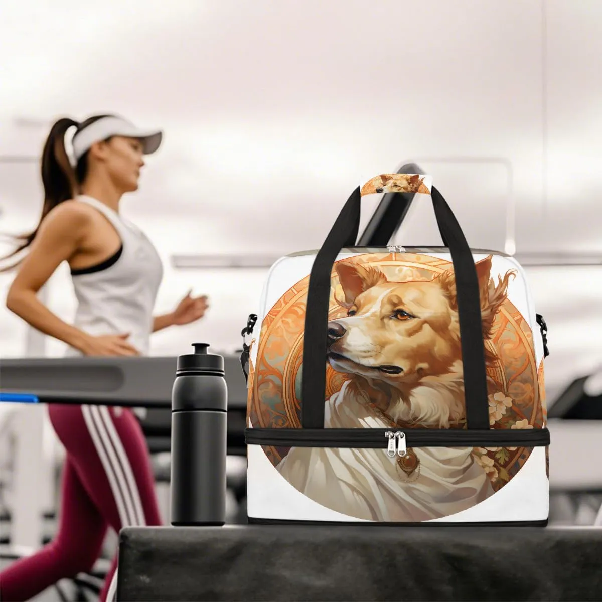 Sports Gym Bag Retro Dog Flowers Large Travel Duffel Bag With Shoe Compartment Foldable Waterproof Carry-On Weekend Travel Bags for Camping Overnight Yoga Hospital Travel Bags