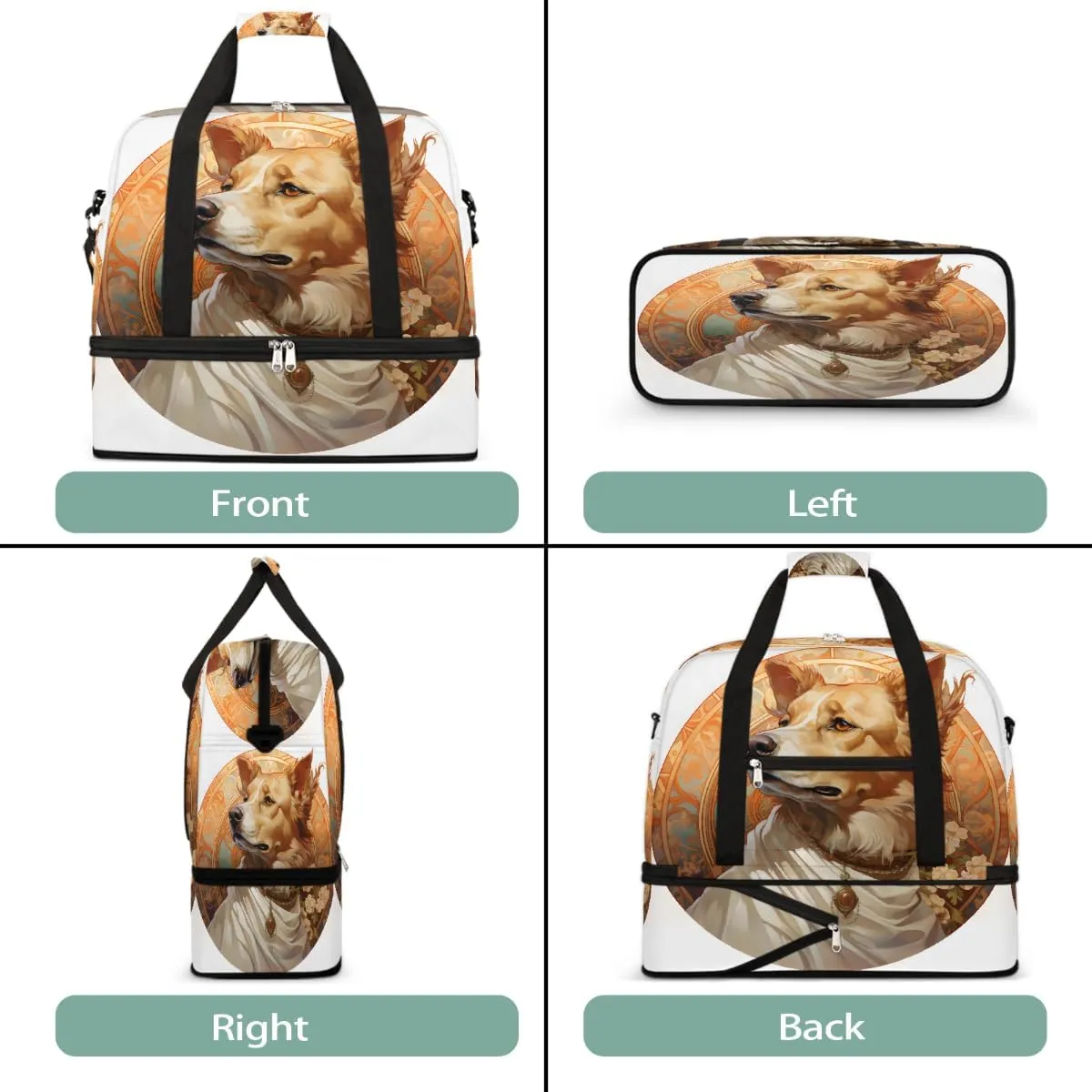 Sports Gym Bag Retro Dog Flowers Large Travel Duffel Bag With Shoe Compartment Foldable Waterproof Carry-On Weekend Travel Bags for Camping Overnight Yoga Hospital Travel Bags