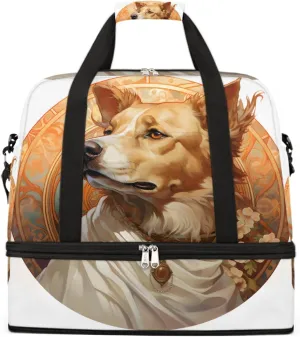 Sports Gym Bag Retro Dog Flowers Large Travel Duffel Bag With Shoe Compartment Foldable Waterproof Carry-On Weekend Travel Bags for Camping Overnight Yoga Hospital Travel Bags