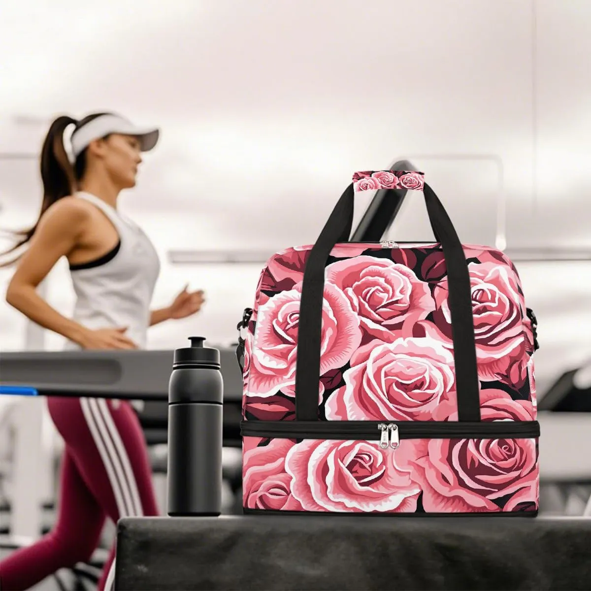 Sports Gym Bag Rose Modern Plant Large Travel Duffel Bag With Shoe Compartment Foldable Waterproof Carry-On Weekend Travel Bags for Camping Overnight Yoga Hospital Travel Bags