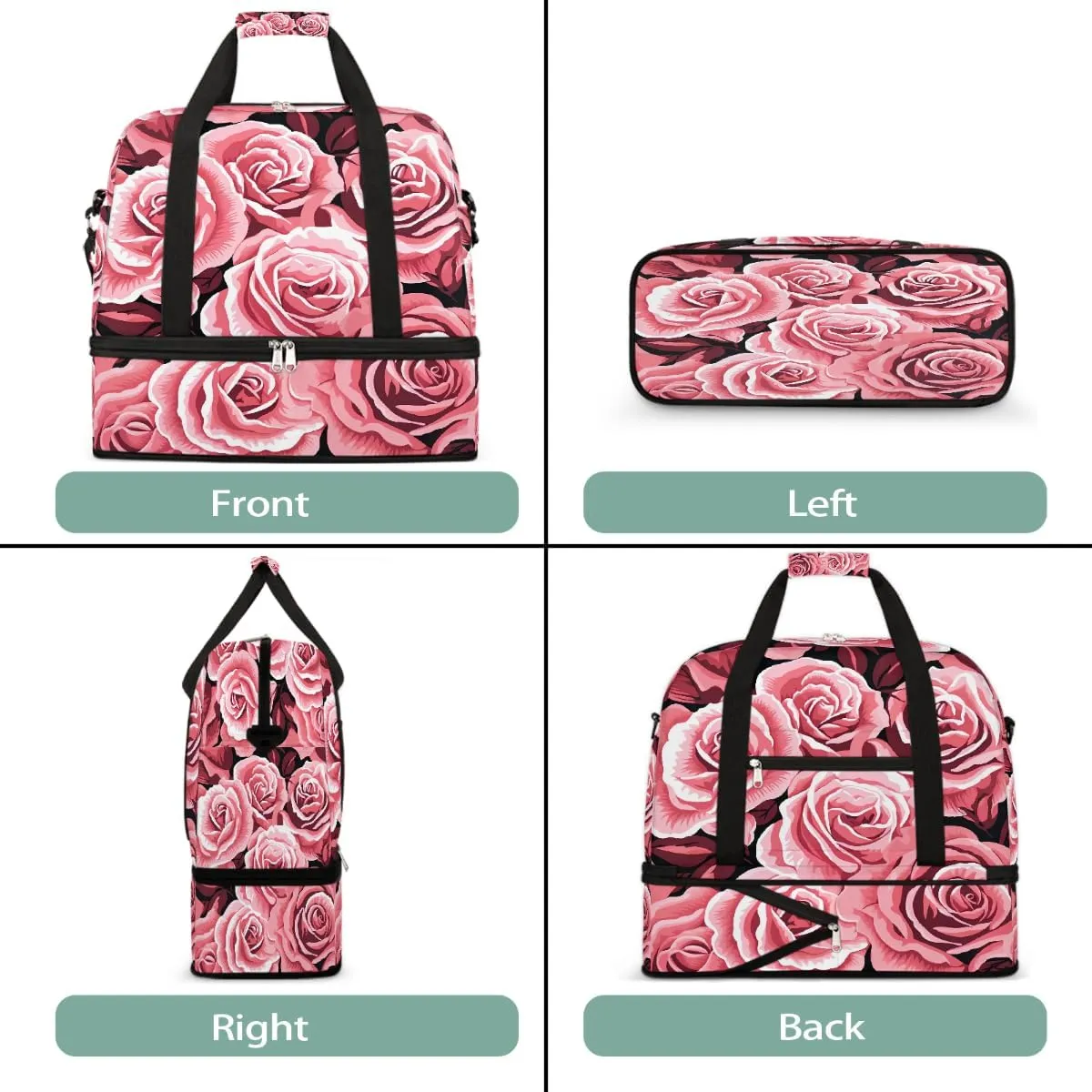 Sports Gym Bag Rose Modern Plant Large Travel Duffel Bag With Shoe Compartment Foldable Waterproof Carry-On Weekend Travel Bags for Camping Overnight Yoga Hospital Travel Bags