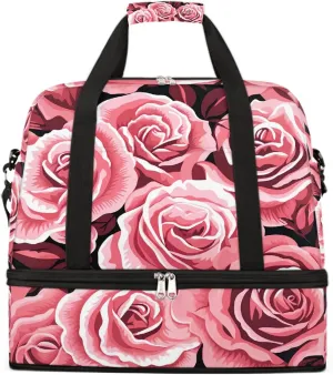Sports Gym Bag Rose Modern Plant Large Travel Duffel Bag With Shoe Compartment Foldable Waterproof Carry-On Weekend Travel Bags for Camping Overnight Yoga Hospital Travel Bags