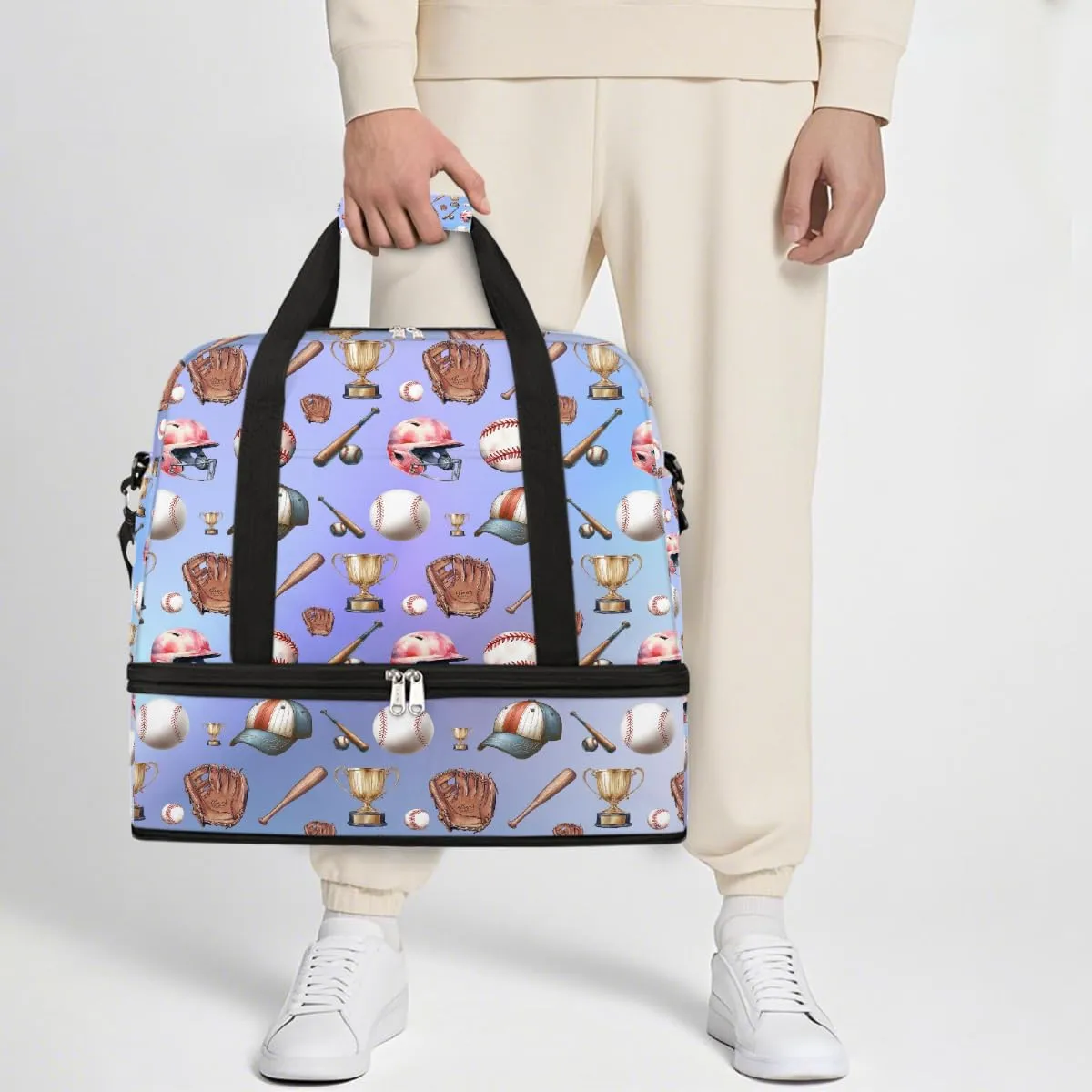 Sports Gym Bag Sports Baseball Tiles Large Travel Duffel Bag With Shoe Compartment Foldable Waterproof Carry-On Weekend Travel Bags for Camping Overnight Yoga Hospital Travel Bags
