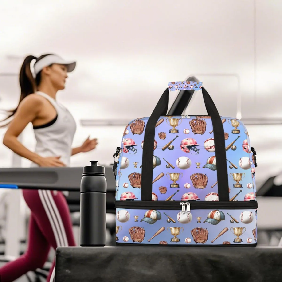 Sports Gym Bag Sports Baseball Tiles Large Travel Duffel Bag With Shoe Compartment Foldable Waterproof Carry-On Weekend Travel Bags for Camping Overnight Yoga Hospital Travel Bags