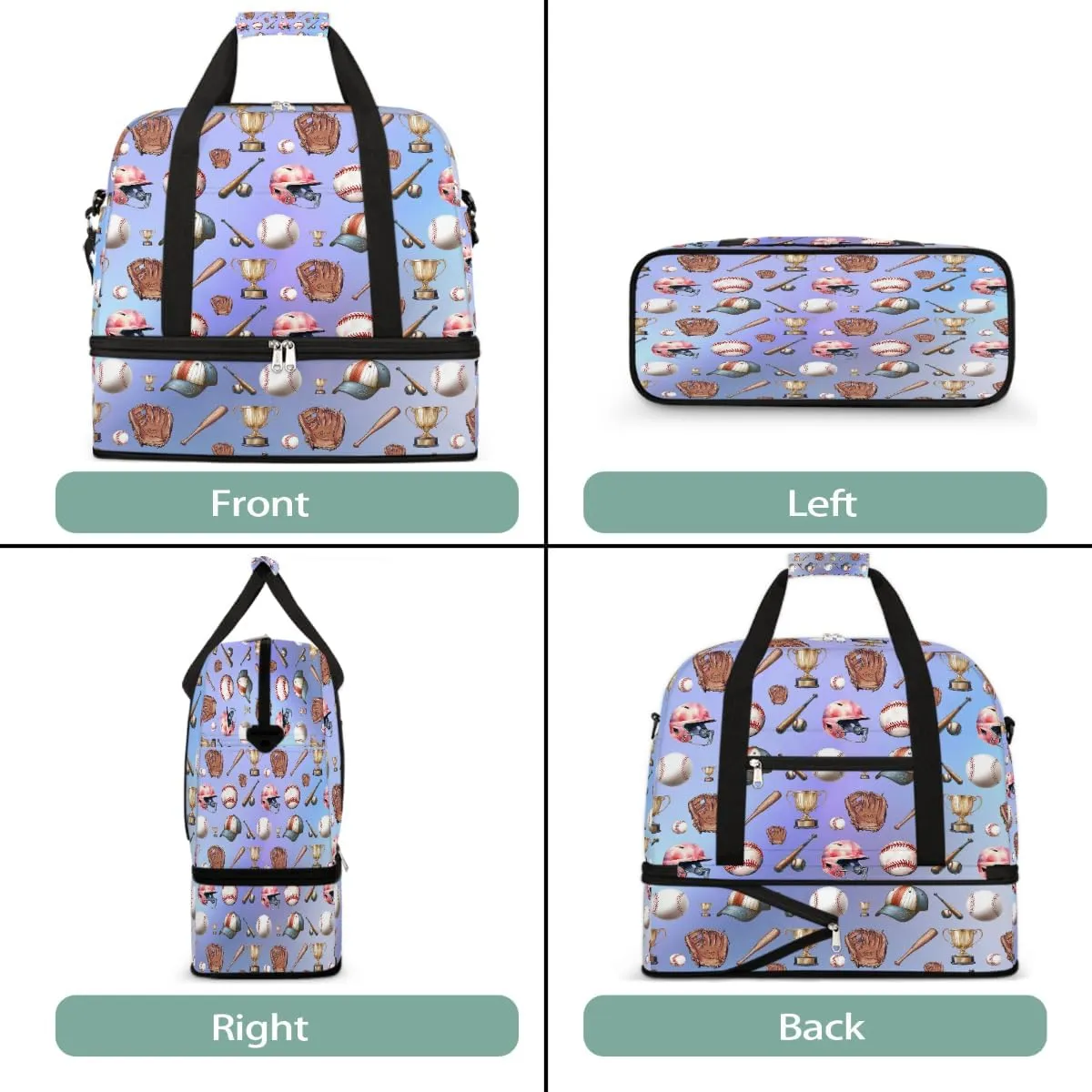 Sports Gym Bag Sports Baseball Tiles Large Travel Duffel Bag With Shoe Compartment Foldable Waterproof Carry-On Weekend Travel Bags for Camping Overnight Yoga Hospital Travel Bags
