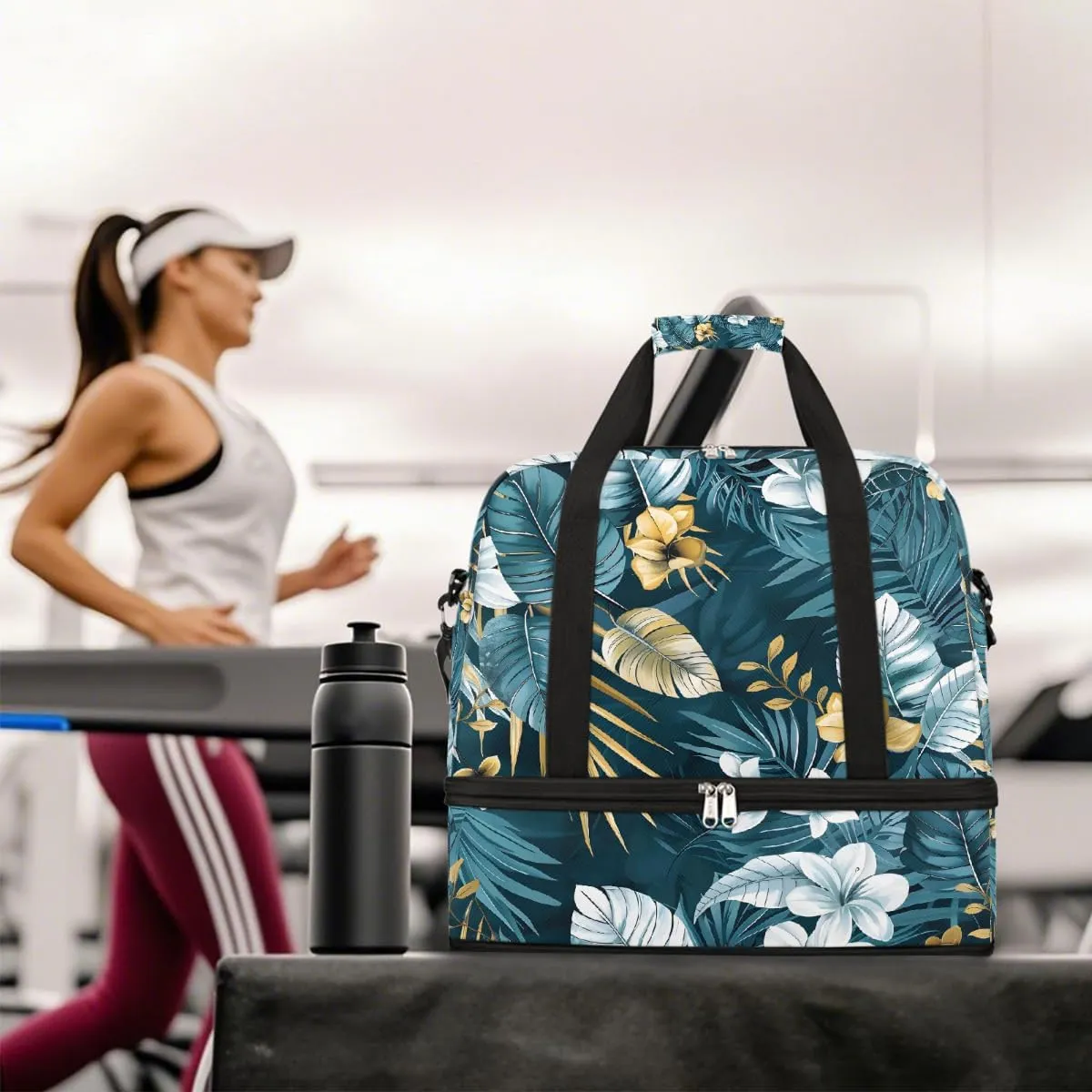 Sports Gym Bag Tropical Rainforest Leaves Large Travel Duffel Bag With Shoe Compartment Foldable Waterproof Carry-On Weekend Travel Bags for Camping Overnight Yoga Hospital Travel Bags