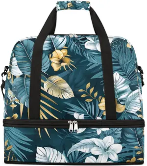 Sports Gym Bag Tropical Rainforest Leaves Large Travel Duffel Bag With Shoe Compartment Foldable Waterproof Carry-On Weekend Travel Bags for Camping Overnight Yoga Hospital Travel Bags
