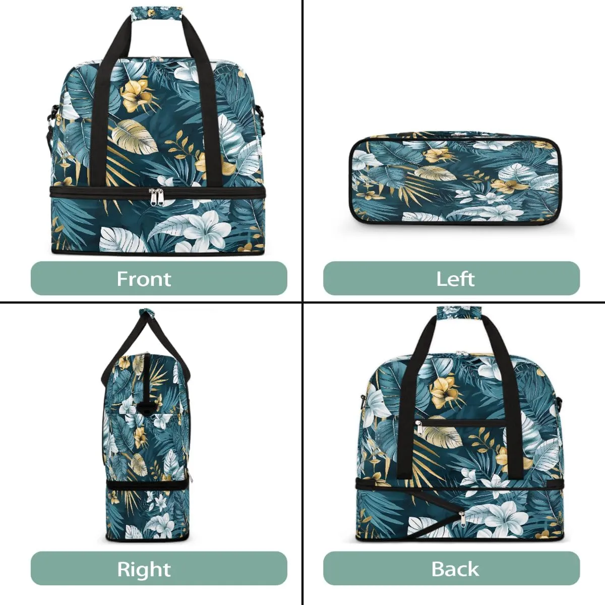Sports Gym Bag Tropical Rainforest Leaves Large Travel Duffel Bag With Shoe Compartment Foldable Waterproof Carry-On Weekend Travel Bags for Camping Overnight Yoga Hospital Travel Bags