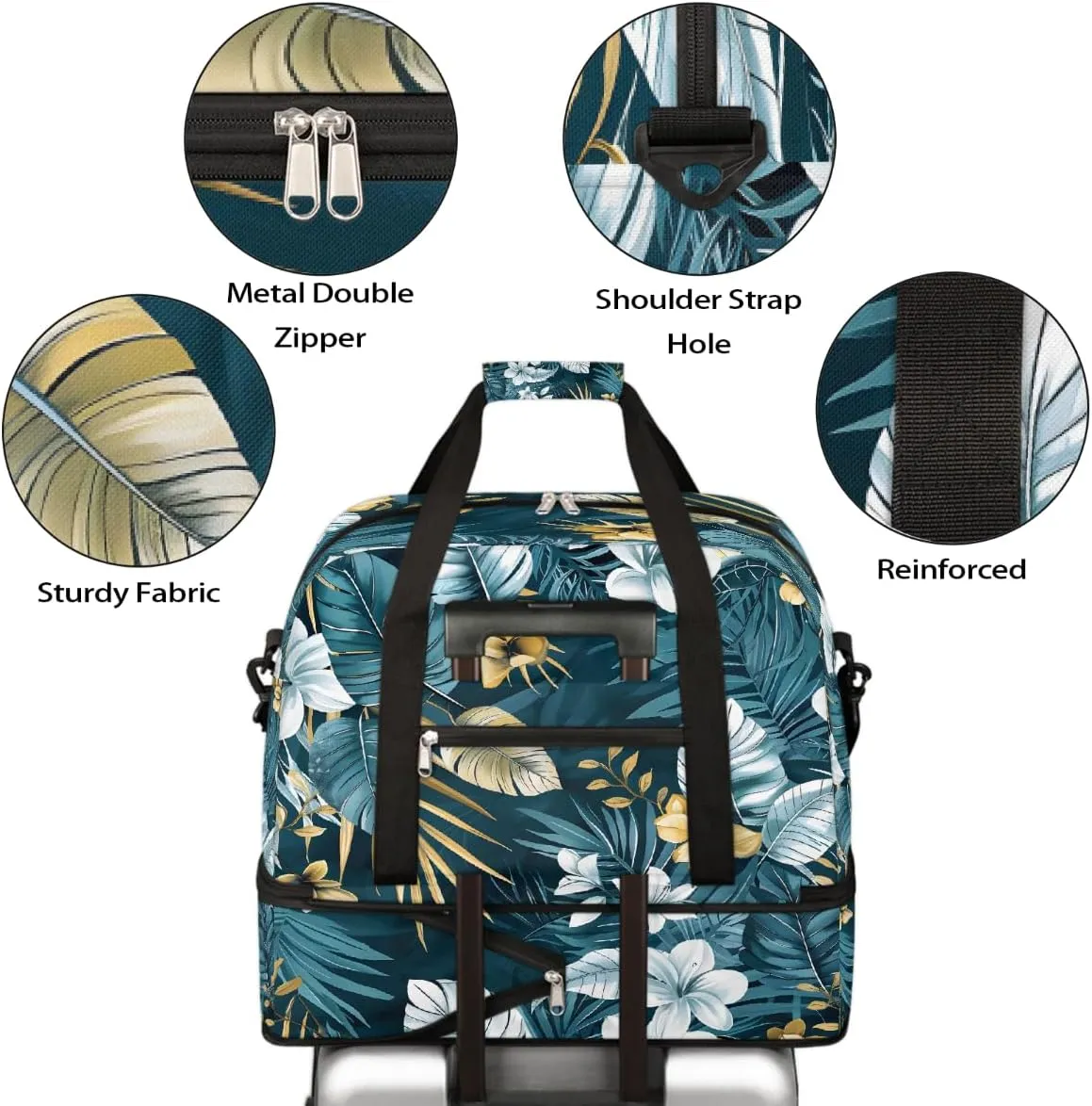 Sports Gym Bag Tropical Rainforest Leaves Large Travel Duffel Bag With Shoe Compartment Foldable Waterproof Carry-On Weekend Travel Bags for Camping Overnight Yoga Hospital Travel Bags