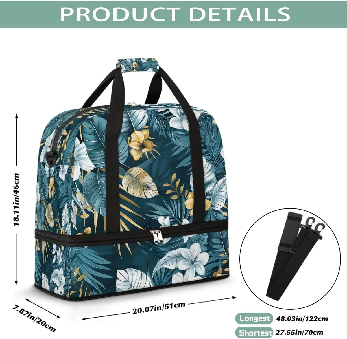 Sports Gym Bag Tropical Rainforest Leaves Large Travel Duffel Bag With Shoe Compartment Foldable Waterproof Carry-On Weekend Travel Bags for Camping Overnight Yoga Hospital Travel Bags