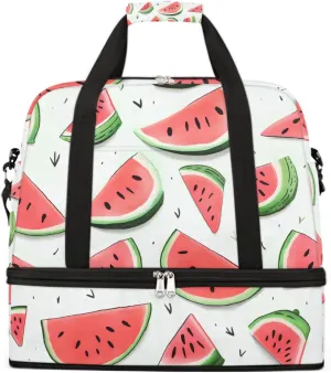 Sports Gym Bag Watermelon Pattern Large Travel Duffel Bag With Shoe Compartment Foldable Waterproof Carry-On Weekend Travel Bags for Camping Overnight Yoga Hospital Travel Bags