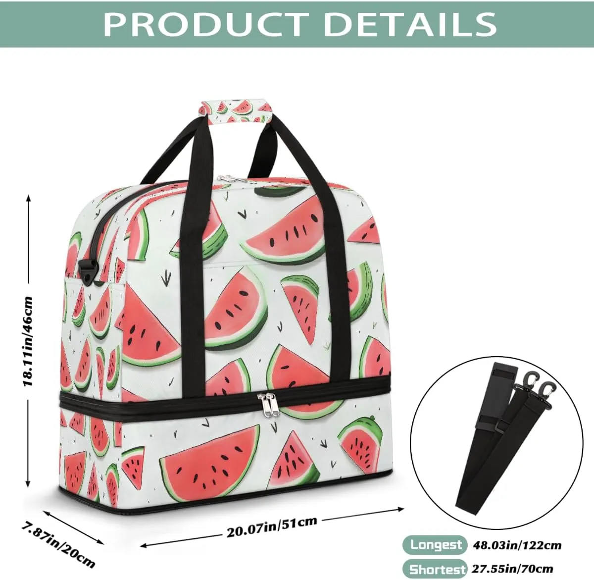Sports Gym Bag Watermelon Pattern Large Travel Duffel Bag With Shoe Compartment Foldable Waterproof Carry-On Weekend Travel Bags for Camping Overnight Yoga Hospital Travel Bags