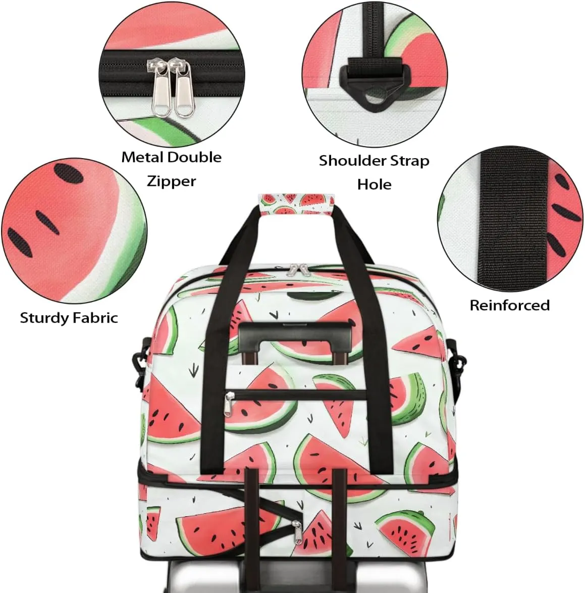 Sports Gym Bag Watermelon Pattern Large Travel Duffel Bag With Shoe Compartment Foldable Waterproof Carry-On Weekend Travel Bags for Camping Overnight Yoga Hospital Travel Bags