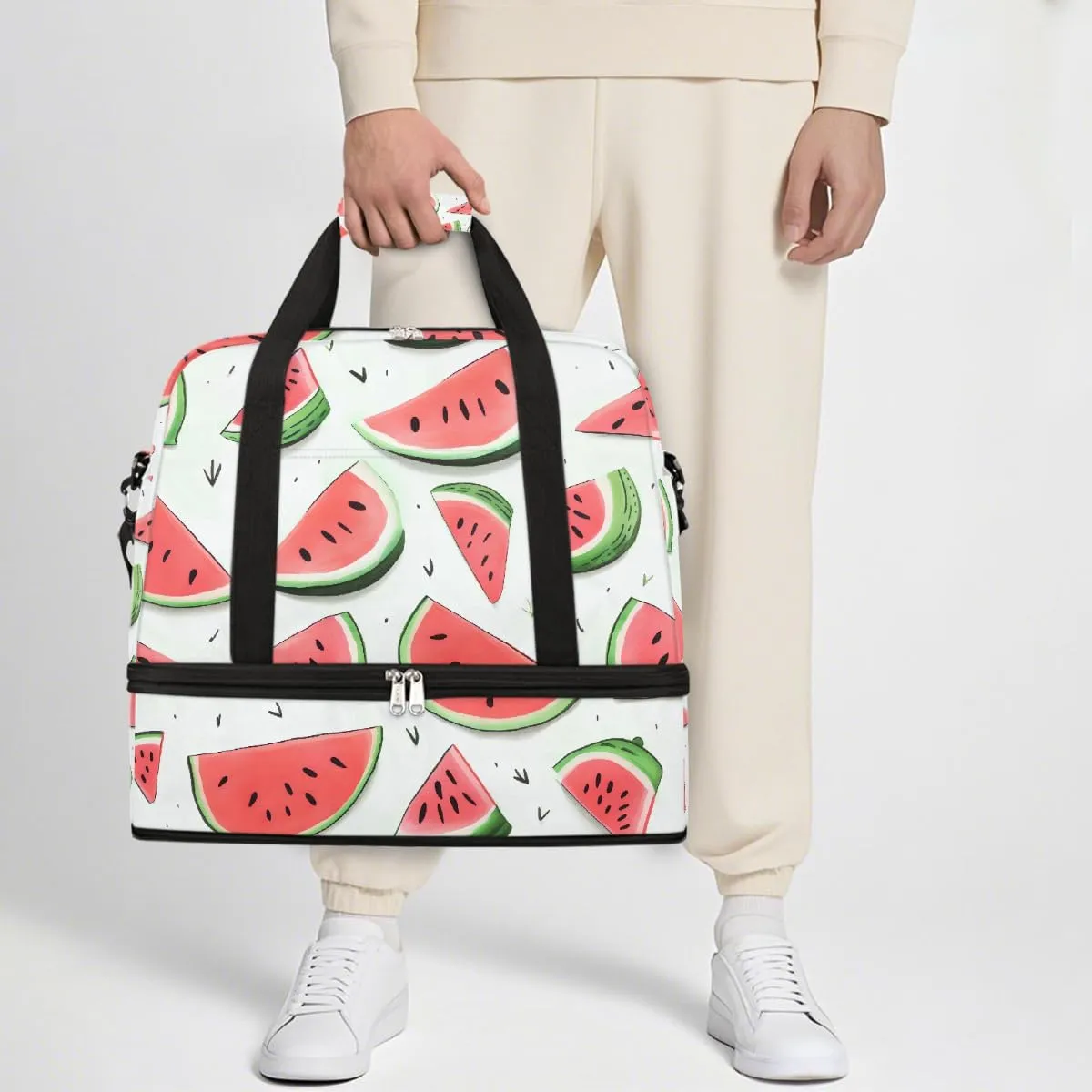 Sports Gym Bag Watermelon Pattern Large Travel Duffel Bag With Shoe Compartment Foldable Waterproof Carry-On Weekend Travel Bags for Camping Overnight Yoga Hospital Travel Bags