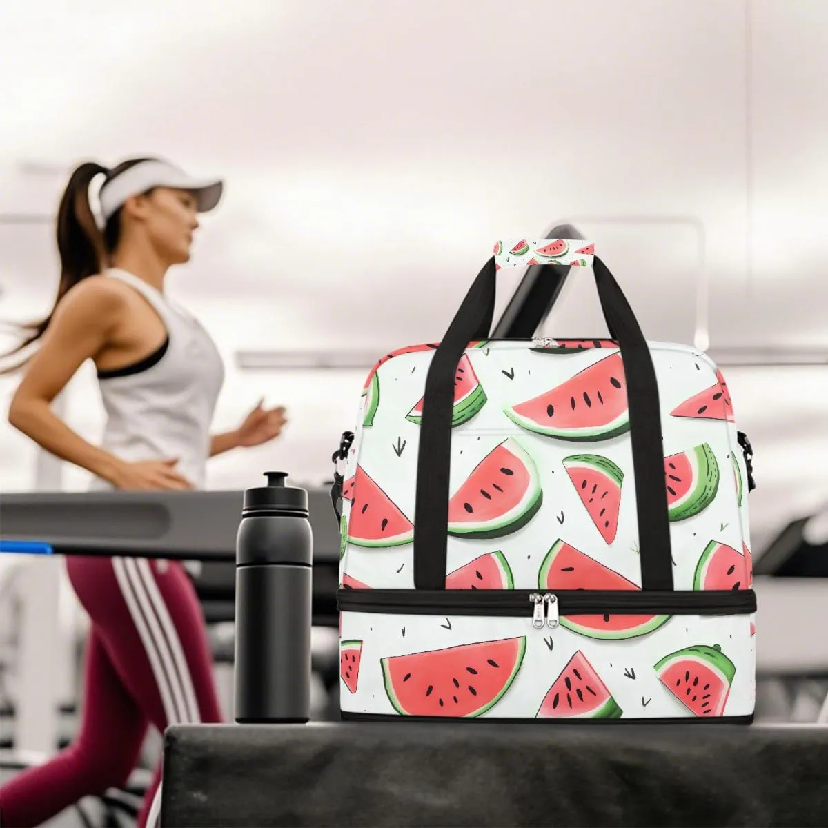 Sports Gym Bag Watermelon Pattern Large Travel Duffel Bag With Shoe Compartment Foldable Waterproof Carry-On Weekend Travel Bags for Camping Overnight Yoga Hospital Travel Bags