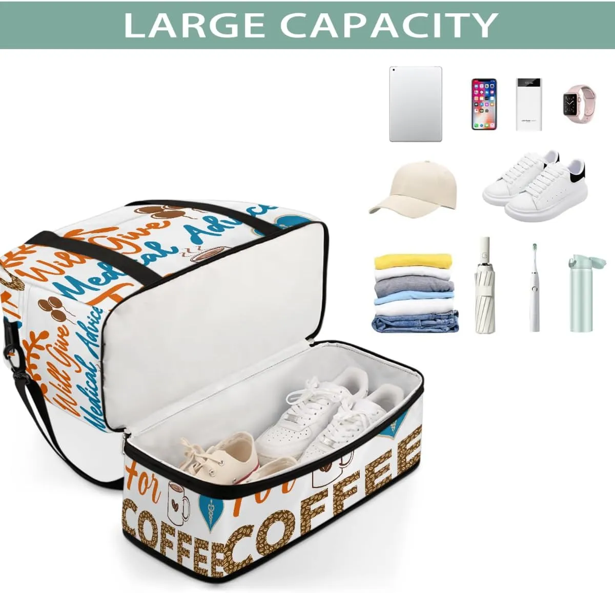 Sports Gym Bag Will Give Medical Advice For Coffee Large Travel Duffel Bag With Shoe Compartment Foldable Waterproof Carry-On Weekend Travel Bags for Camping Overnight Yoga Hospital Travel Bags