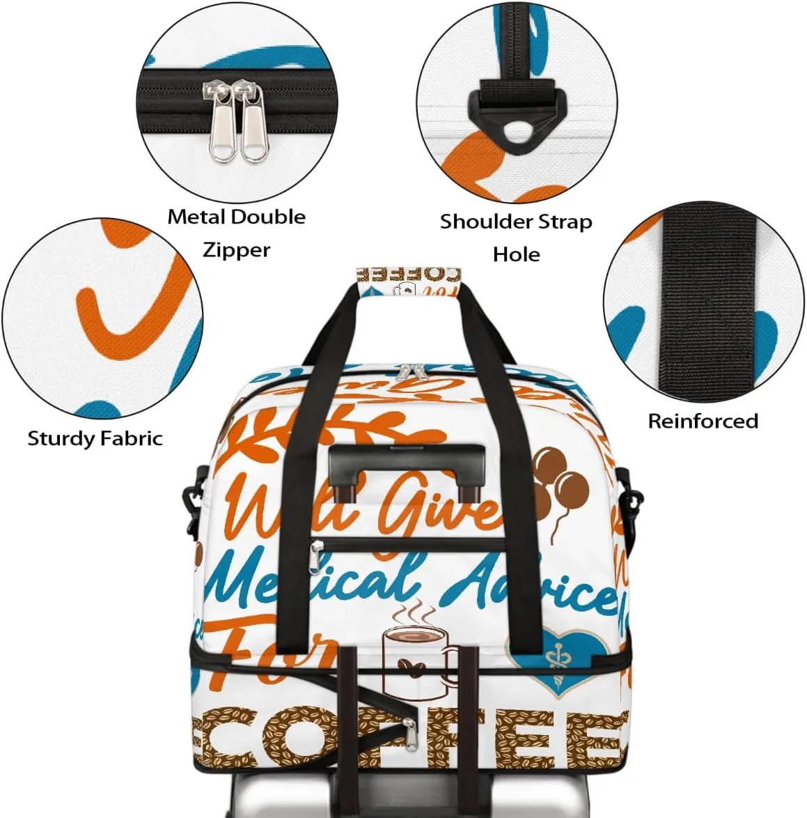 Sports Gym Bag Will Give Medical Advice For Coffee Large Travel Duffel Bag With Shoe Compartment Foldable Waterproof Carry-On Weekend Travel Bags for Camping Overnight Yoga Hospital Travel Bags