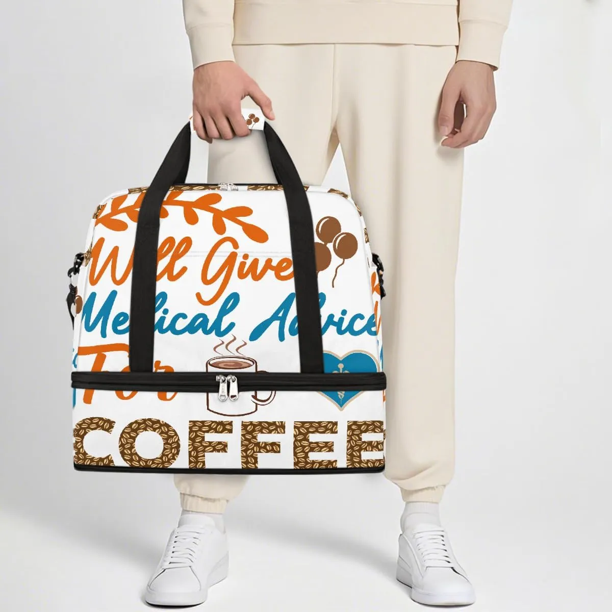 Sports Gym Bag Will Give Medical Advice For Coffee Large Travel Duffel Bag With Shoe Compartment Foldable Waterproof Carry-On Weekend Travel Bags for Camping Overnight Yoga Hospital Travel Bags