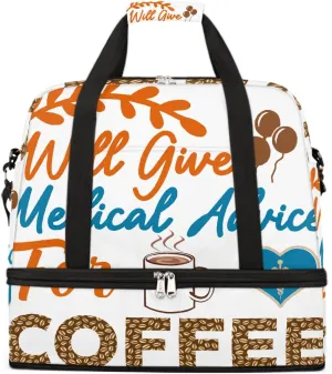 Sports Gym Bag Will Give Medical Advice For Coffee Large Travel Duffel Bag With Shoe Compartment Foldable Waterproof Carry-On Weekend Travel Bags for Camping Overnight Yoga Hospital Travel Bags