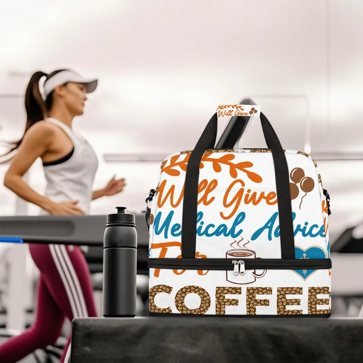 Sports Gym Bag Will Give Medical Advice For Coffee Large Travel Duffel Bag With Shoe Compartment Foldable Waterproof Carry-On Weekend Travel Bags for Camping Overnight Yoga Hospital Travel Bags