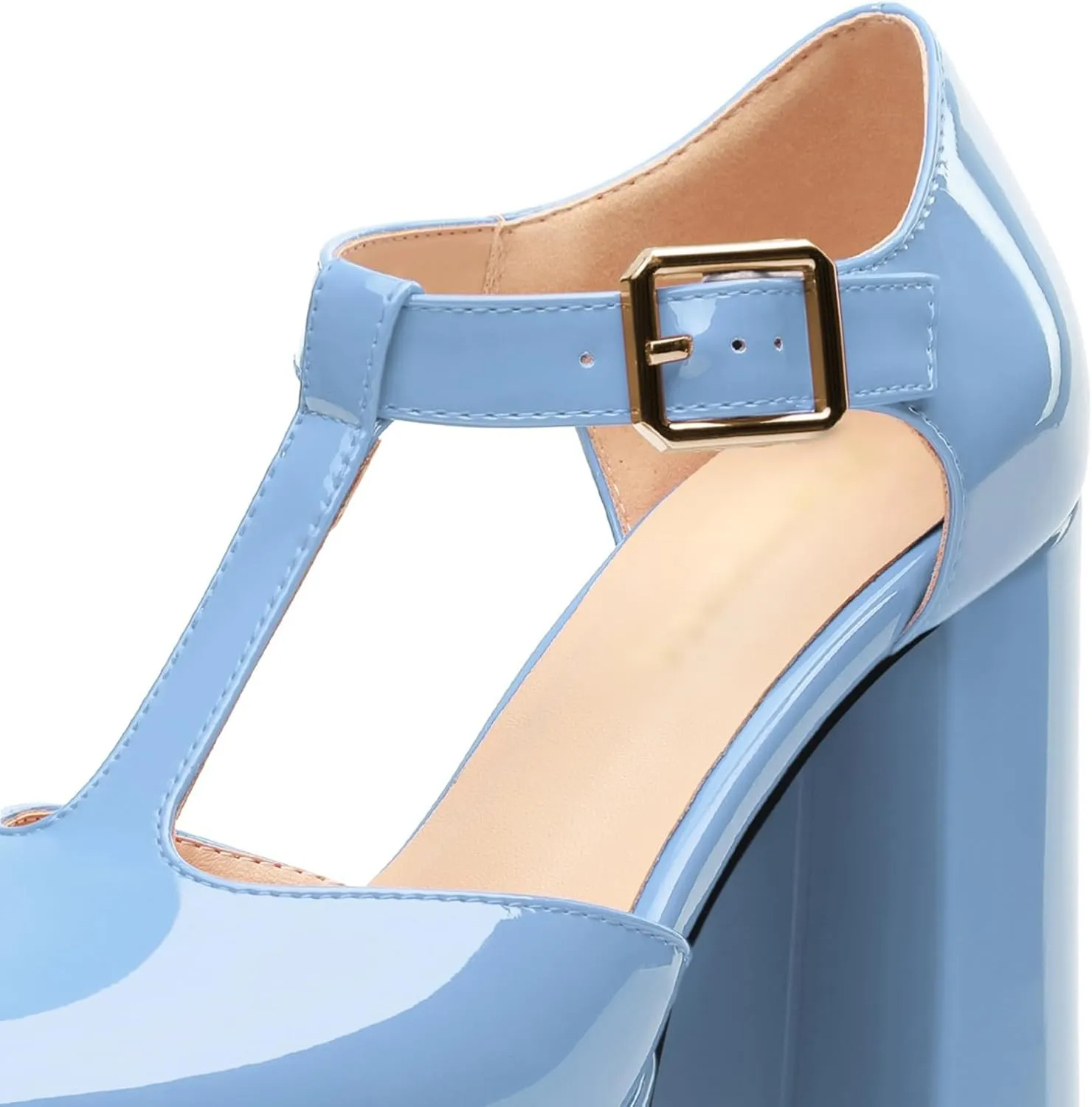 Square Toe High Heels Women's Shoes Pumps Patent Leather Thick Sole Thick Heel Hook-and-Loop Straps Height 10 Cm