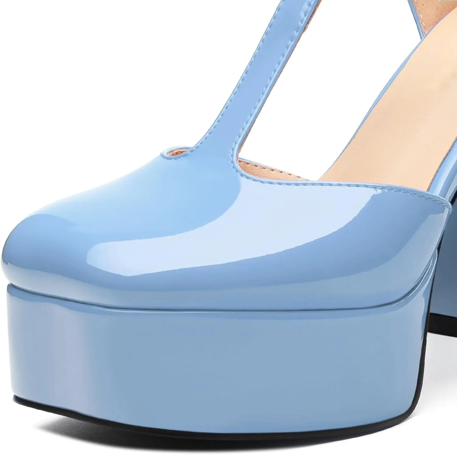 Square Toe High Heels Women's Shoes Pumps Patent Leather Thick Sole Thick Heel Hook-and-Loop Straps Height 10 Cm
