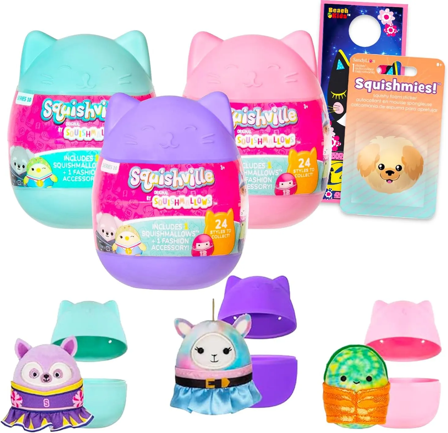 Squishmallows Squishville Mystery Blind Bags Set - Bundle 3 Mini Plush Toys, Plus Stickers & More | Squishmallows Goodie Bags for Girls, Boys