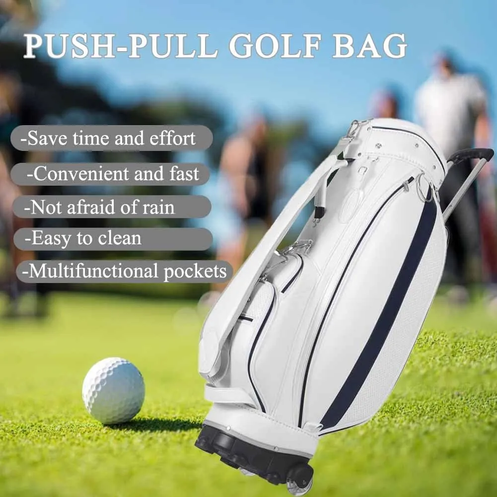 Standard Golf Bag with Trolley, Leather Golf Cart Bag, Wheeled Golf Club Protective Cover, Travel Golf Storage Bag, Suitable for Training Ground, Standard Course, Aviation