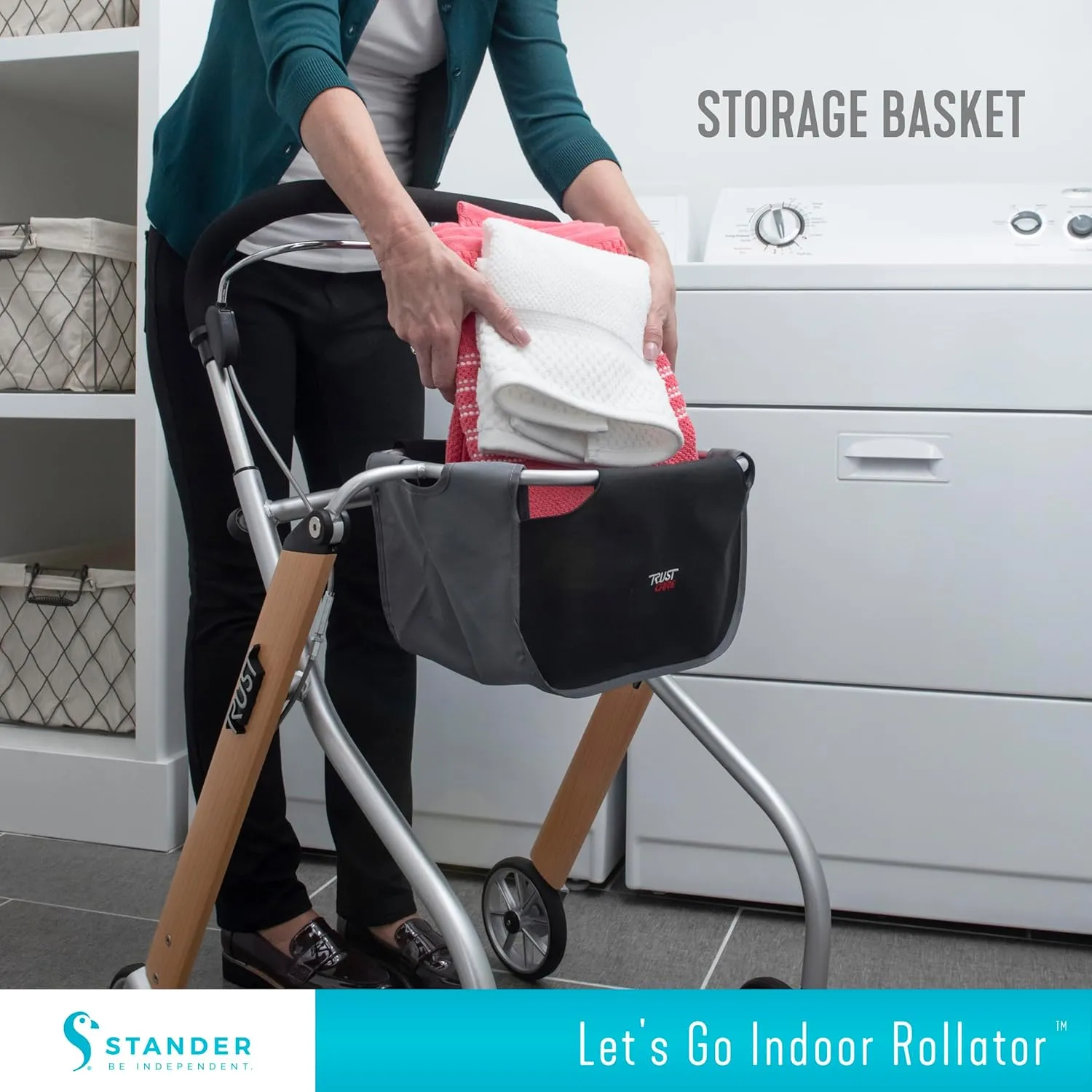 Stander Let’s Go Indoor Rollator, Lightweight Four Wheel Euro Style Walker with Tray, Folding Mobility Aid for Seniors by Trust Care, Red