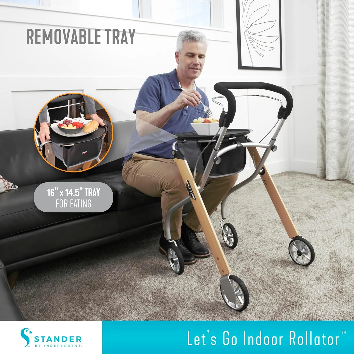 Stander Let’s Go Indoor Rollator, Lightweight Four Wheel Euro Style Walker with Tray, Folding Mobility Aid for Seniors by Trust Care, Red