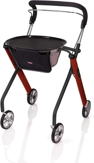 Stander Let’s Go Indoor Rollator, Lightweight Four Wheel Euro Style Walker with Tray, Folding Mobility Aid for Seniors by Trust Care, Red