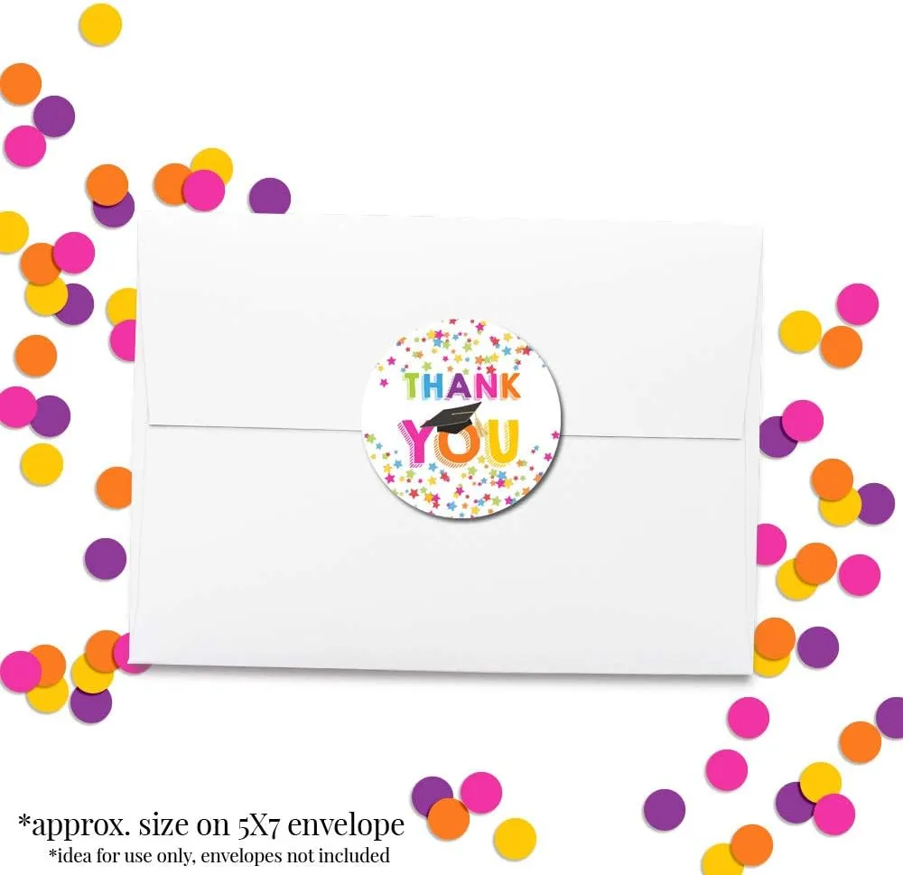 Star Confetti Graduation Themed Thank You Sticker Labels, 40 2" Party Circle Stickers by AmandaCreation, Great for Party Favors, Envelope Seals & Goodie Bags