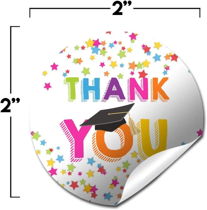 Star Confetti Graduation Themed Thank You Sticker Labels, 40 2" Party Circle Stickers by AmandaCreation, Great for Party Favors, Envelope Seals & Goodie Bags