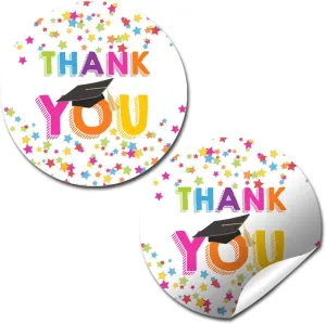 Star Confetti Graduation Themed Thank You Sticker Labels, 40 2" Party Circle Stickers by AmandaCreation, Great for Party Favors, Envelope Seals & Goodie Bags