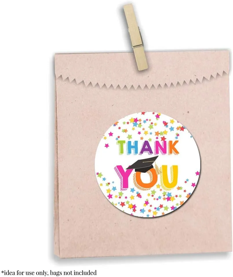 Star Confetti Graduation Themed Thank You Sticker Labels, 40 2" Party Circle Stickers by AmandaCreation, Great for Party Favors, Envelope Seals & Goodie Bags