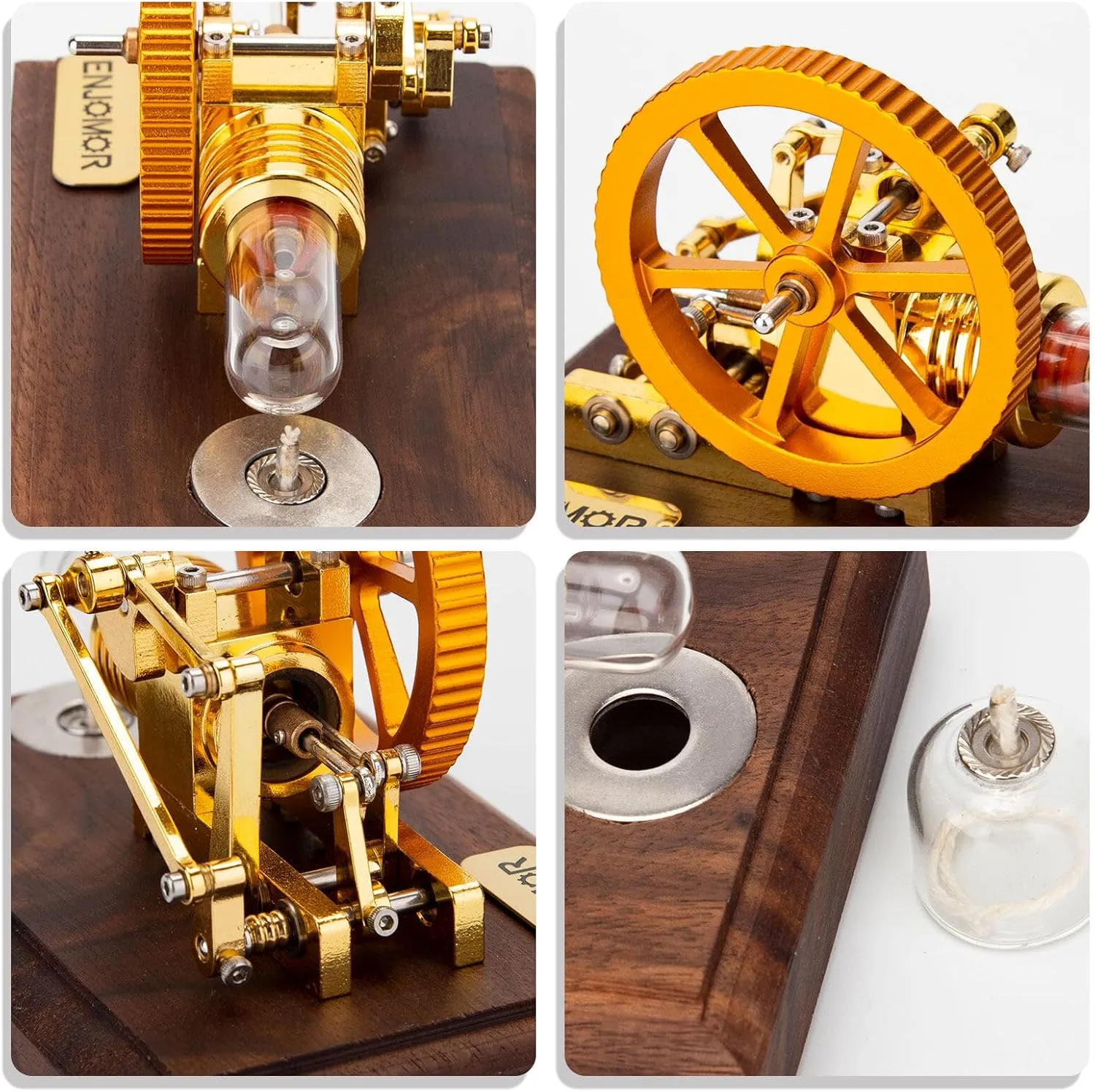 Stirling Engine Model Kit, Mini Hot-Air Stirling Engine with Bamboo Base for Physical Science Experiment Display