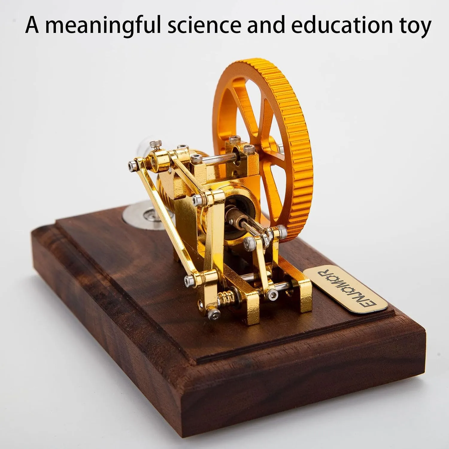Stirling Engine Model Kit, Mini Hot-Air Stirling Engine with Bamboo Base for Physical Science Experiment Display