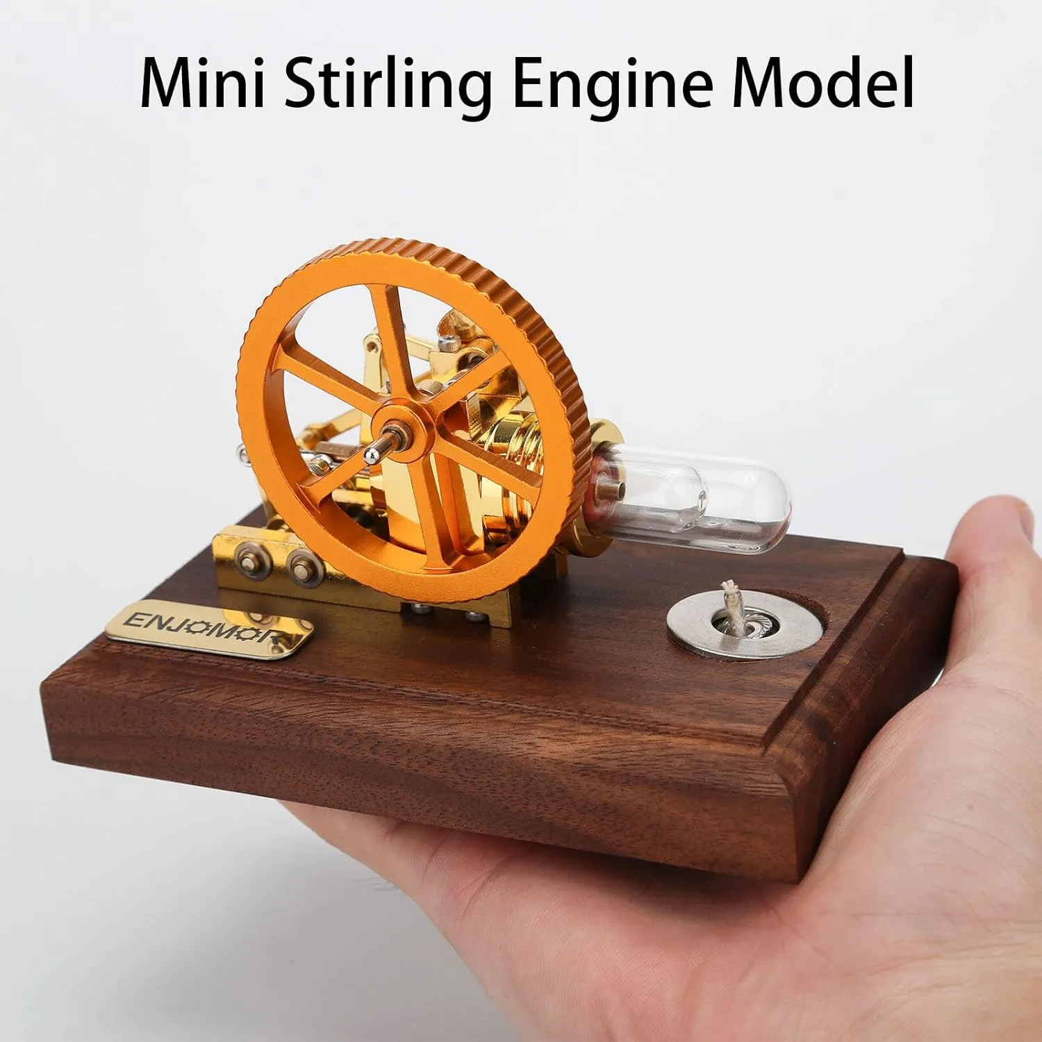 Stirling Engine Model Kit, Mini Hot-Air Stirling Engine with Bamboo Base for Physical Science Experiment Display