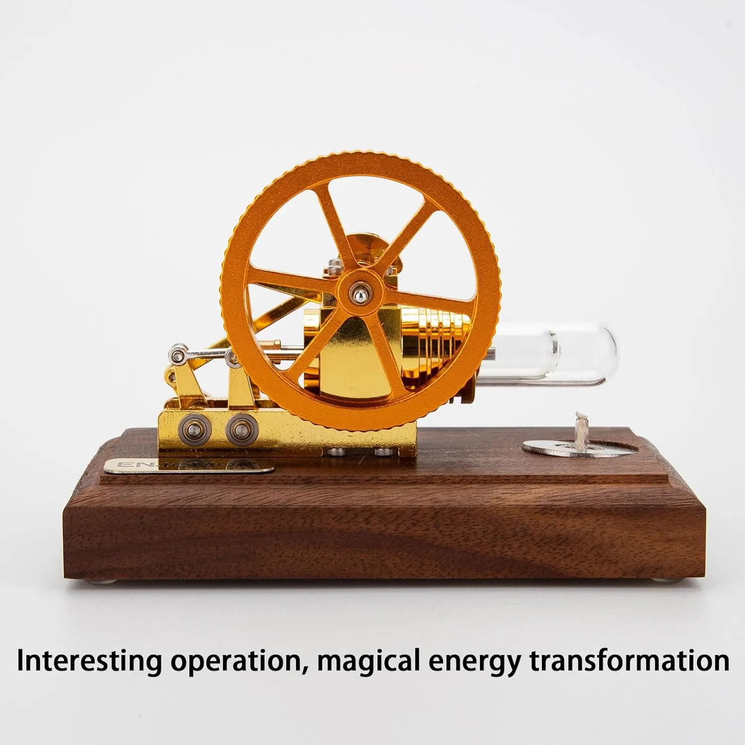 Stirling Engine Model Kit, Mini Hot-Air Stirling Engine with Bamboo Base for Physical Science Experiment Display