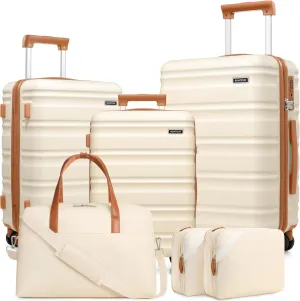 Suitcase Set PC Hard Shell, 20/24/28 IN Expandable Carry On Luggage with TSA Lock Spinner Wheels Extension Handle, Luggage Set 6 Piece