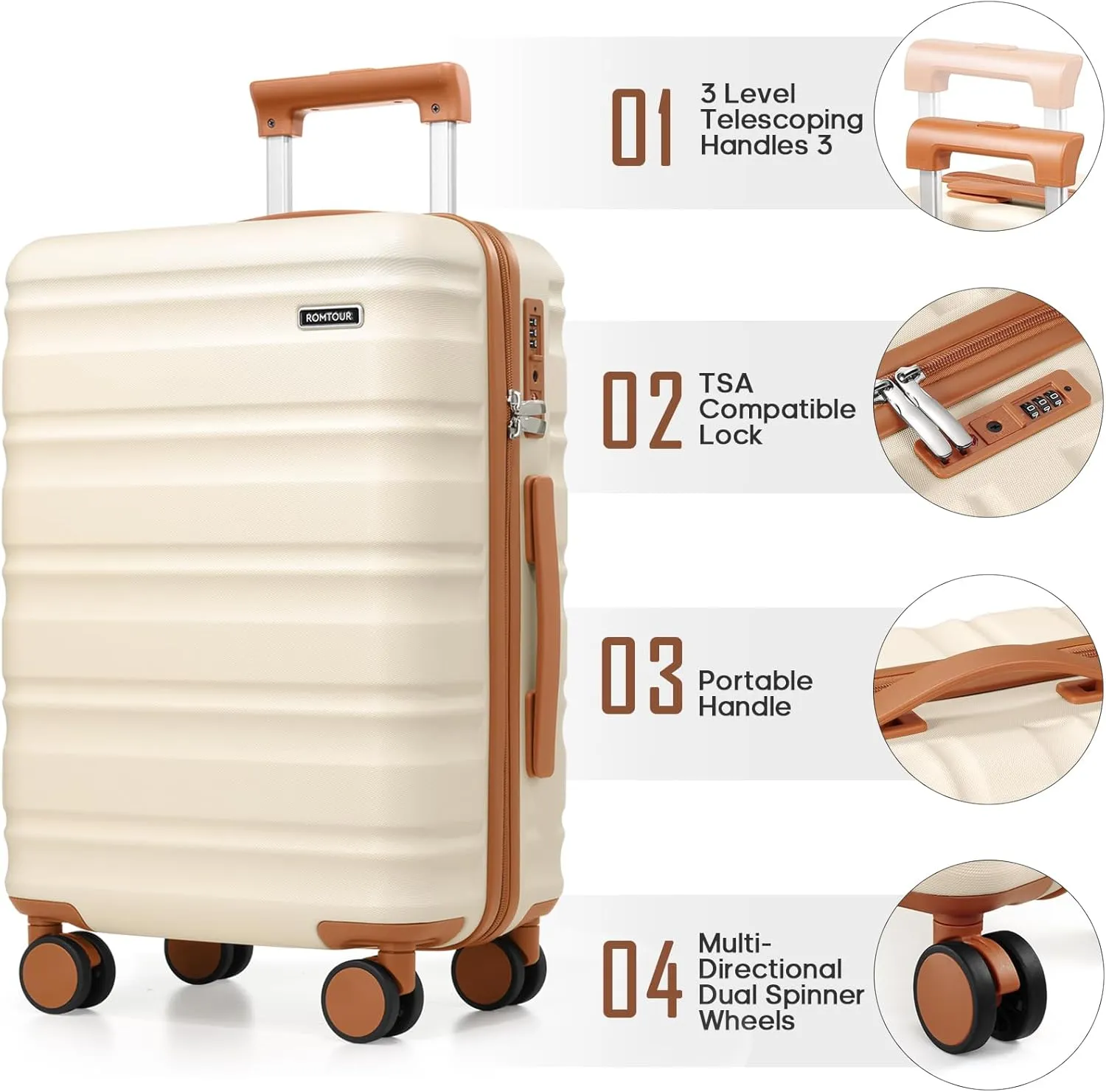 Suitcase Set PC Hard Shell, 20/24/28 IN Expandable Carry On Luggage with TSA Lock Spinner Wheels Extension Handle, Luggage Set 6 Piece