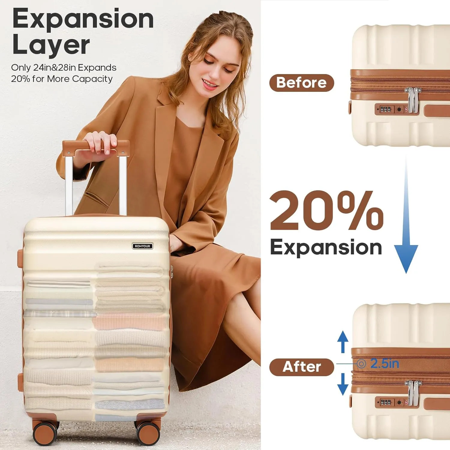 Suitcase Set PC Hard Shell, 20/24/28 IN Expandable Carry On Luggage with TSA Lock Spinner Wheels Extension Handle, Luggage Set 6 Piece