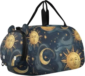 Sun and Moon Duffle Bag for Girl, Sports Duffle Gym Bags with Shoe Compartment, Personalized Overnight Bag Travel Weekender for Kids